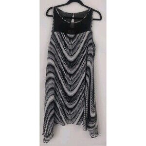 Bethany Sleeveless Dress Size L Black White Flared Gothic Flounce Sheer Neck